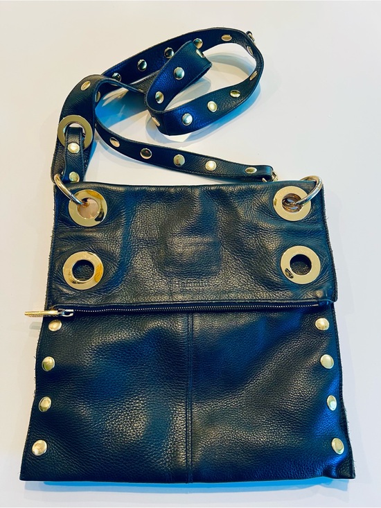 Hammitt Handbags - Hammitt Black Leather Crossbody with Gold Grommet Hardware